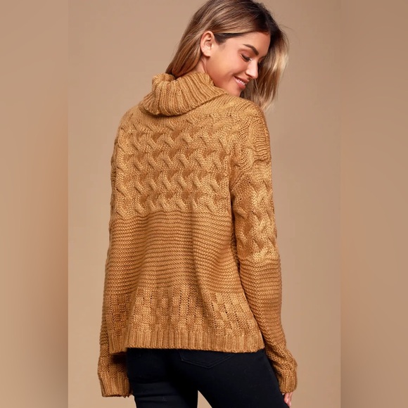 Lulus Adoring Heart Camel Knit Turtleneck Sweater - Picture 3 of 10